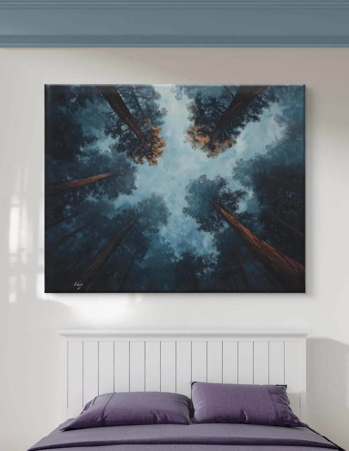 Soaring Redwoods Upward Canopy View Misty Blue Forest Scene Poster - Image 6