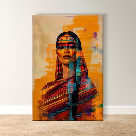 Mexican Woman Portrait in Serape Shawl Folk Art Painting Poster