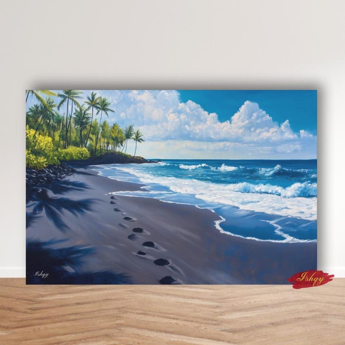 Punaluu Black Sand Beach Hawaii Shore Path Seascape Poster For Homes