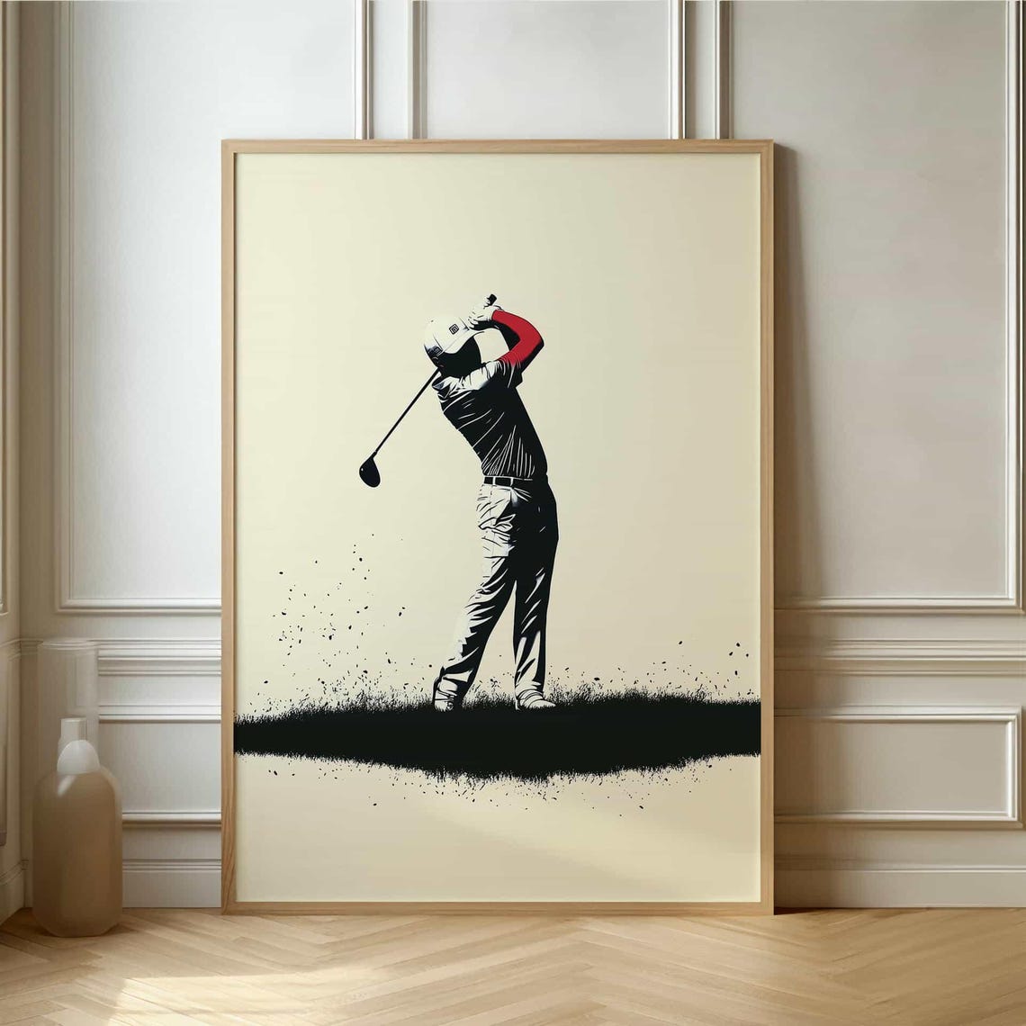 Golfer Mid Swing Silhouette Minimalist Black Ink Sports Artwork Poster