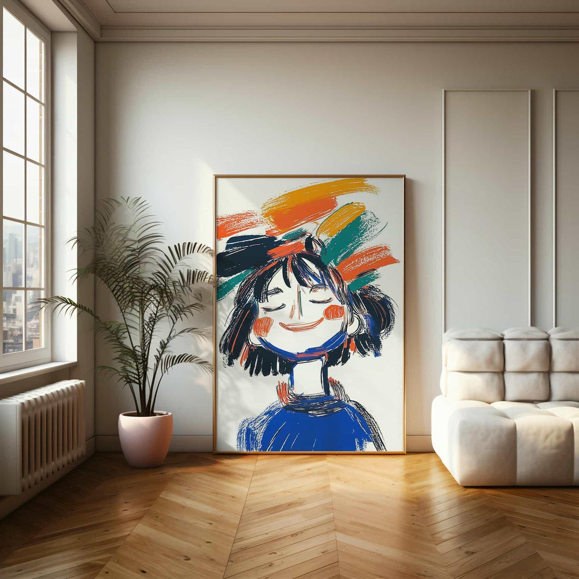 Happy Girl Portrait Colorful Brushstroke Abstract Art Poster - Image 2