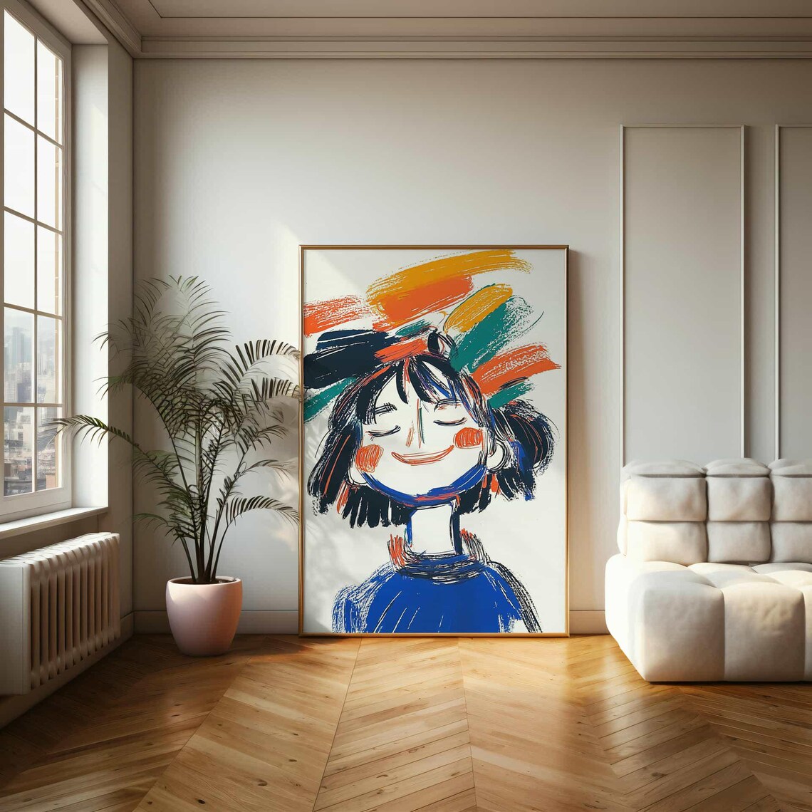 Unique Brushstroke Poster Happy Girl Colorful Abstract Portrait For Contemporary Spaces - Image 2