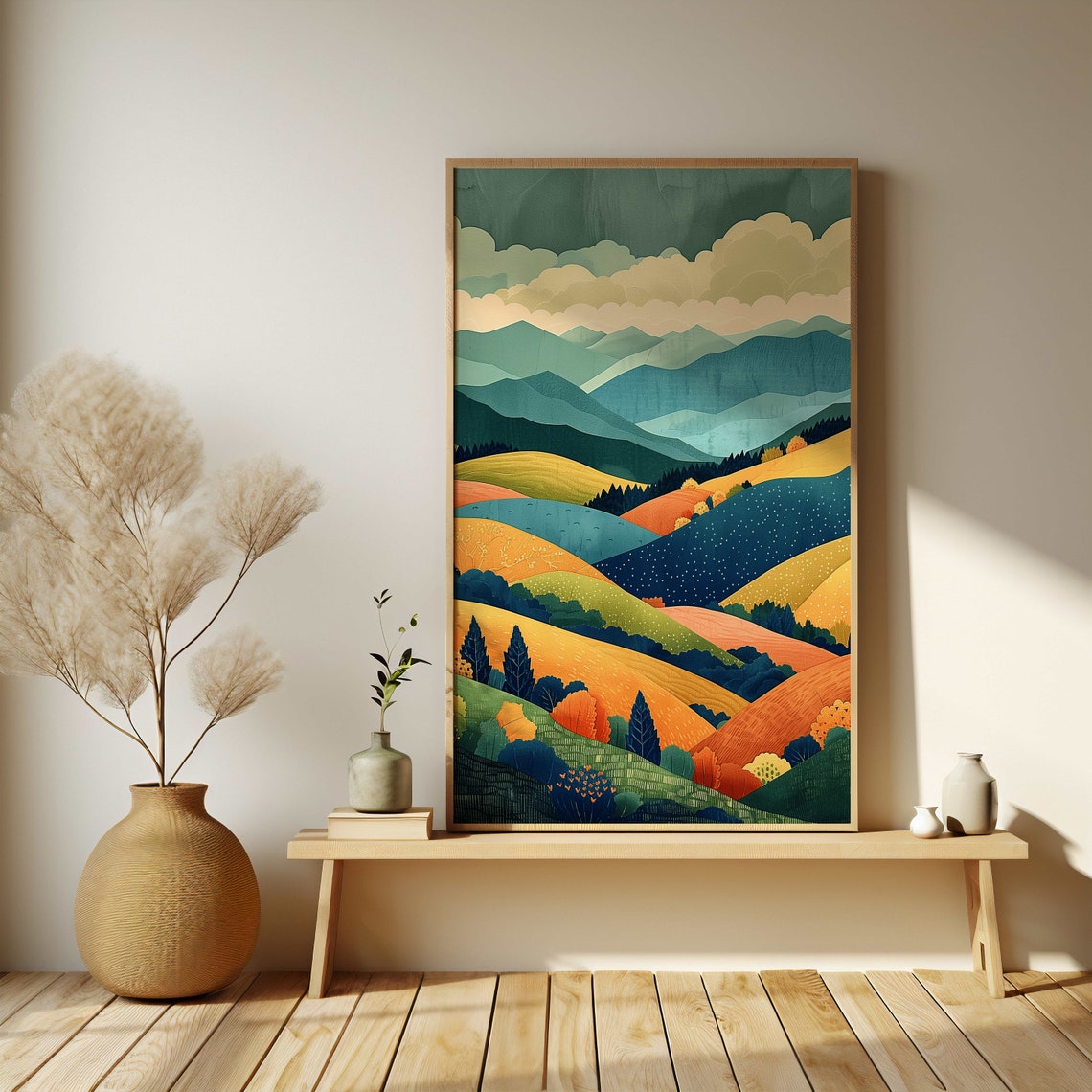 Colorful Layered Rolling Hills Autumn Mountain Landscape Poster - Image 3