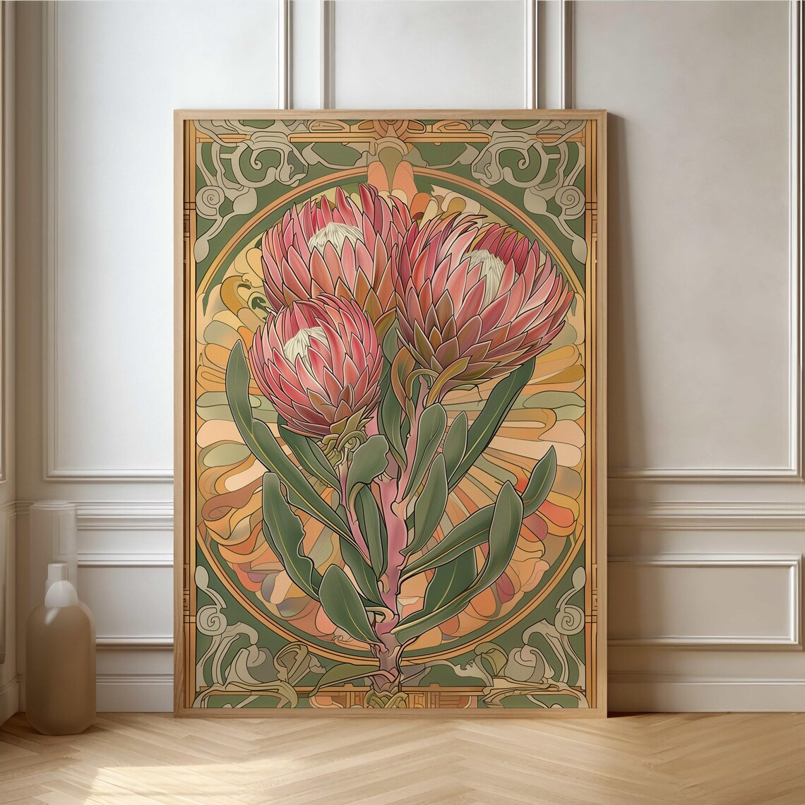 Art Nouveau Floral Protea Flower Botanical Poster