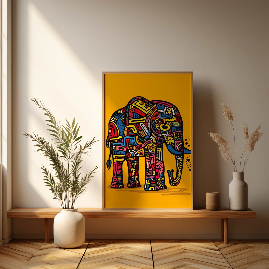 Colorful Pop Art Geometric Elephant Poster Unique Animal Art For Contemporary Decor - Image 3