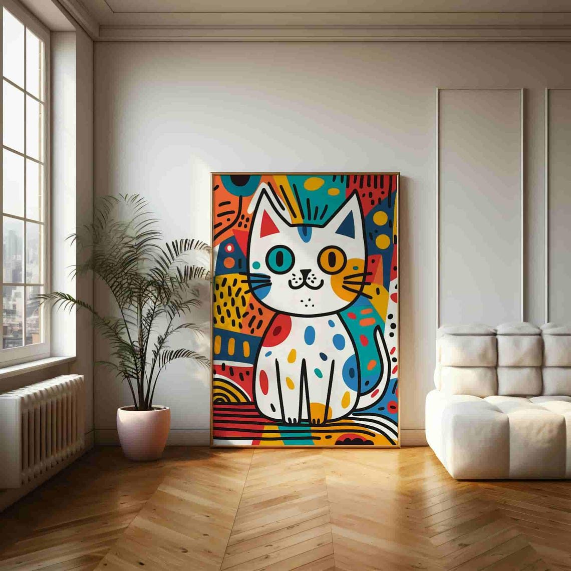 Whimsical Doodle Cat Colorful Pop Art Kitty Illustration Poster - Image 2