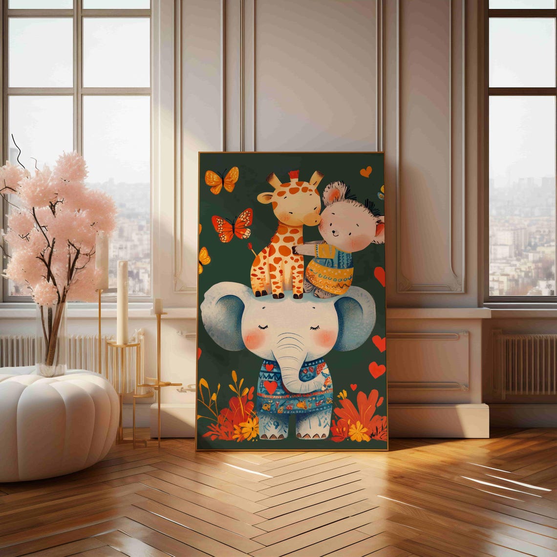 Cute Nursery Jungle Animals Elephant Giraffe Monkey Baby Art Print - Image 4