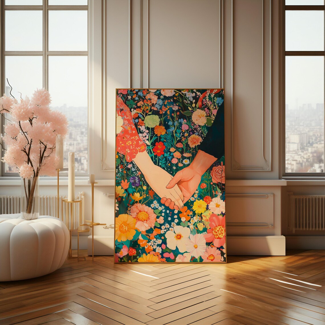 Couple Holding Hands In Wildflower Field Romantic Floral Poster - Image 4
