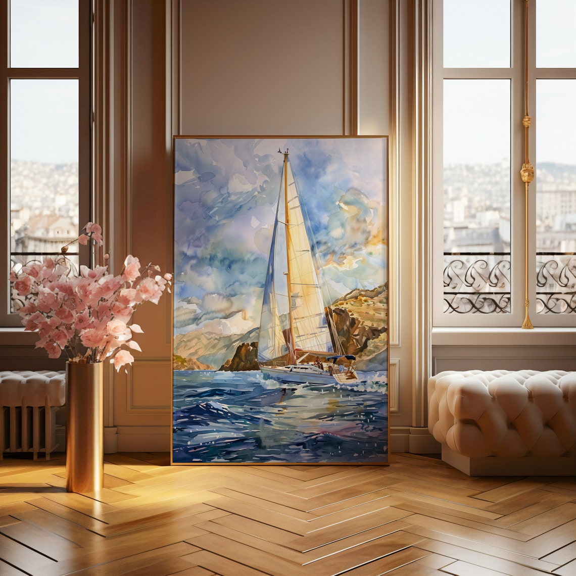 Nautical Wall Art Majestic Sailboat On Open Water Yacht Poster - Image 2