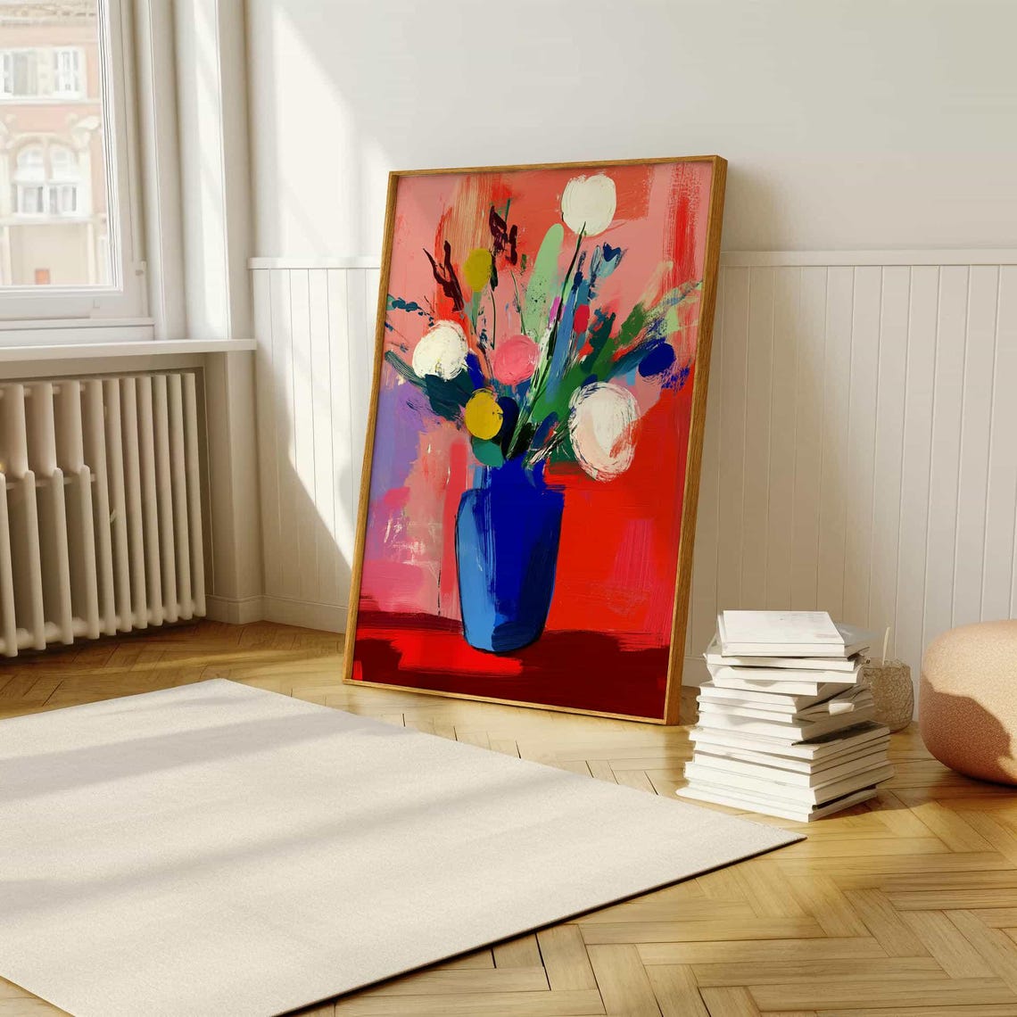 Abstract Flower Bouquet in Blue Vase Bold Brushstroke Art Poster - Image 5