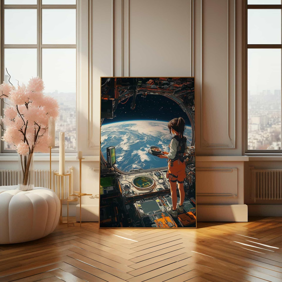 Anime Girl Eating Noodles In Space Station Cozy Sci Fi Art Print - Image 4