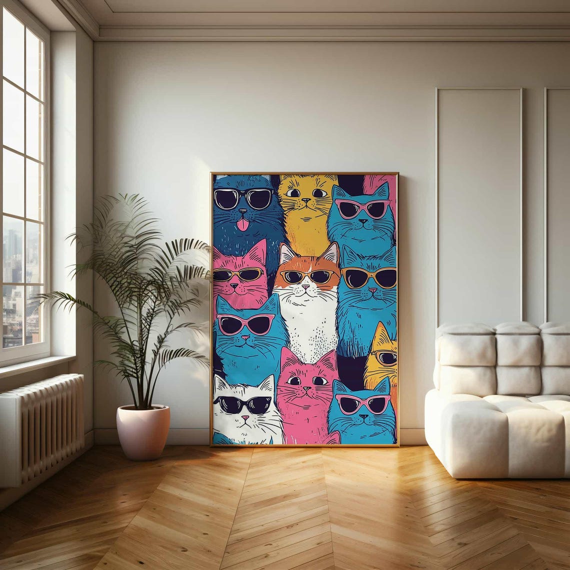 Cool Colorful Cats Wearing Sunglasses Retro Pop Art Funny Poster - Image 2