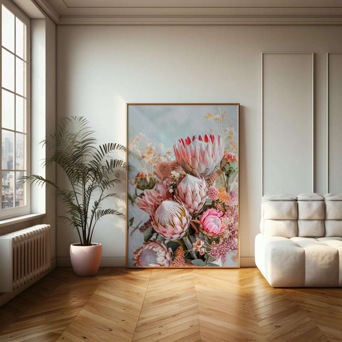 Lush Pink King Protea Floral Arrangement Romantic Modern Art Print - Image 2