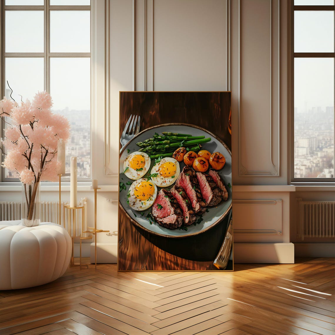 Sliced Steak and Fried Eggs Gourmet Breakfast Plate Art Poster - Image 4