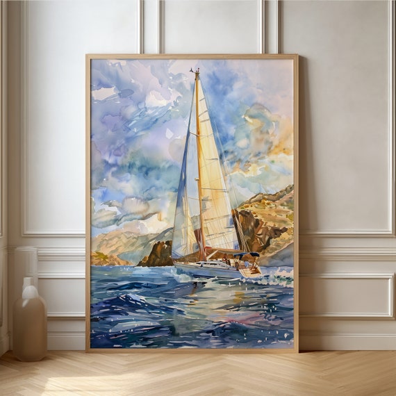 Nautical Wall Art Majestic Sailboat On Open Water Yacht Poster