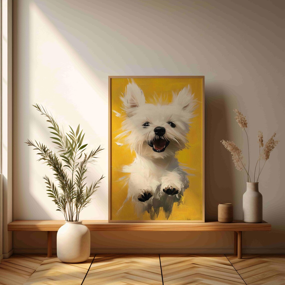 Happy Puppy, Vibrant Yellow Dog Wall Art Print - Image 3
