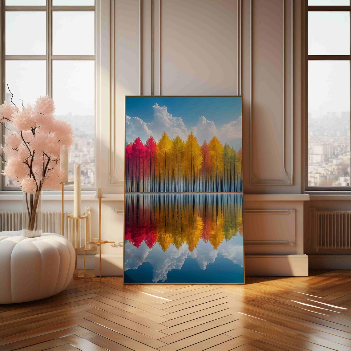 Colorful Forest Trees Reflected In Calm Blue Lake Scenic Art Poster - Image 4