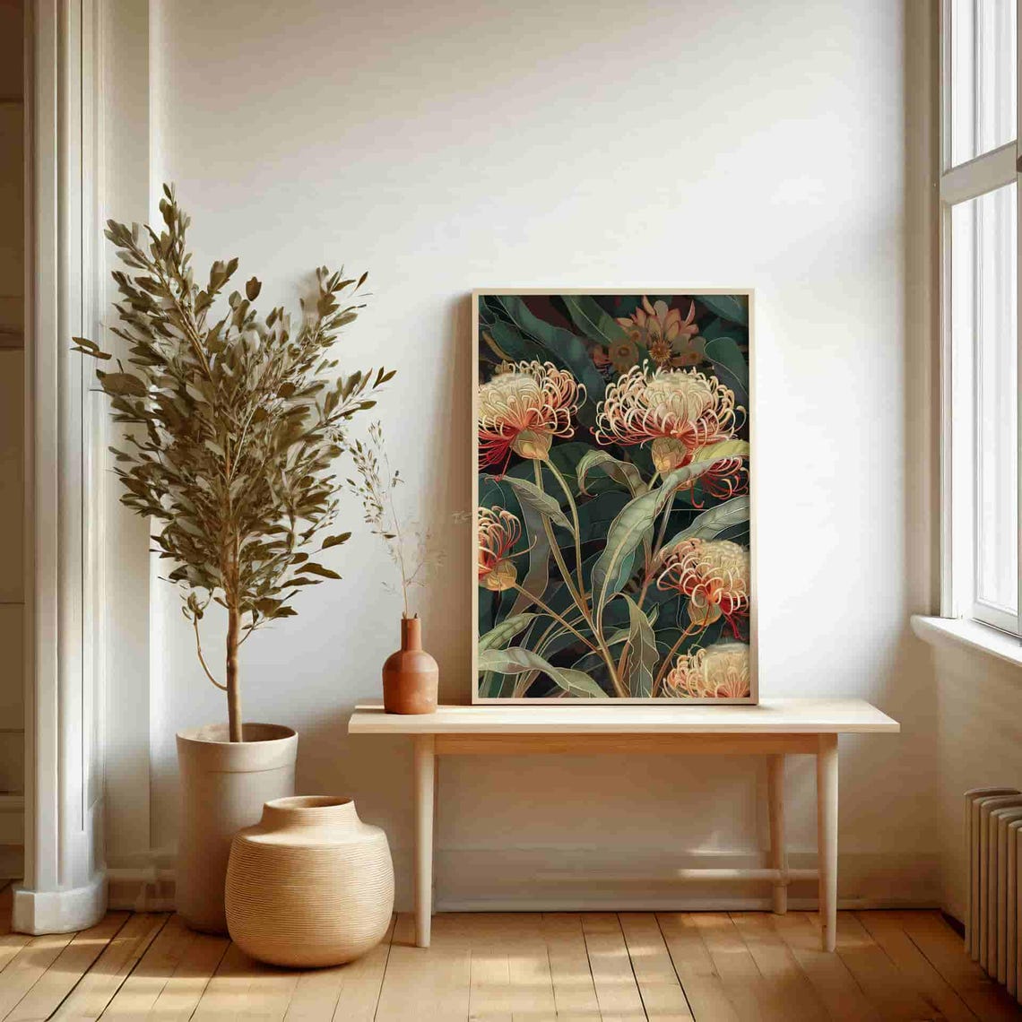 Elegant Cream Protea Blossoms Art Nouveau Style Botanical Poster - Image 2