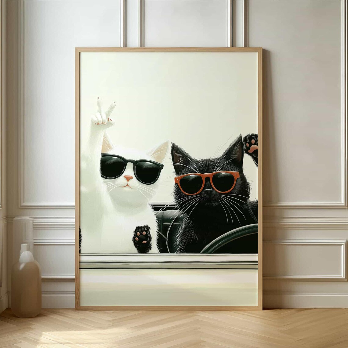 Two Cool Cats In Convertible With Sunglasses Peace Sign Funny Road Trip Poster