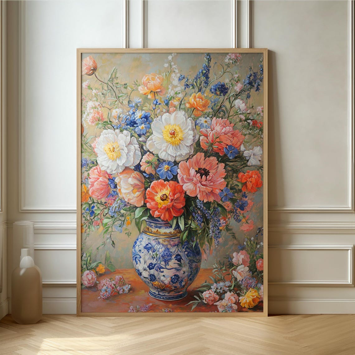 Wildflower Bouquet in Blue Porcelain Vase Dutch Still Life Poster