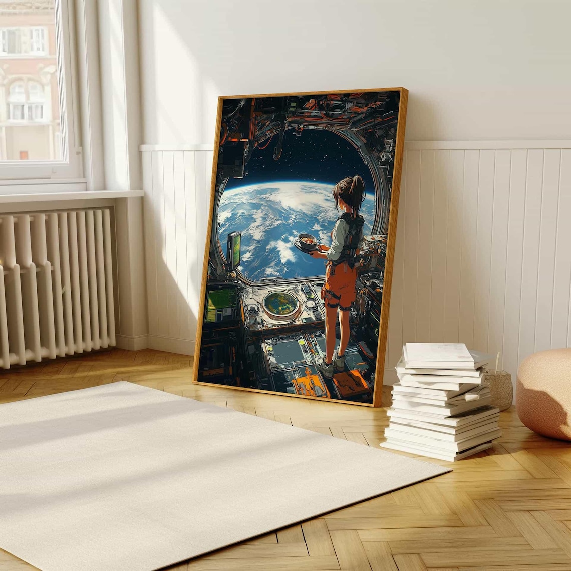 Anime Girl Eating Noodles In Space Station Cozy Sci Fi Art Print - Image 5