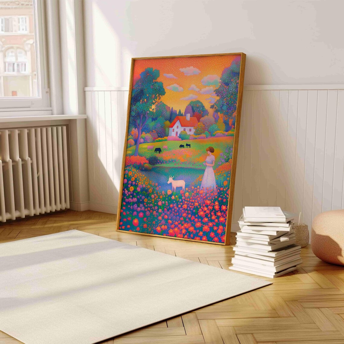 Country Cottage Meadow Wildflowers Pointillism Landscape Scene Poster - Image 5