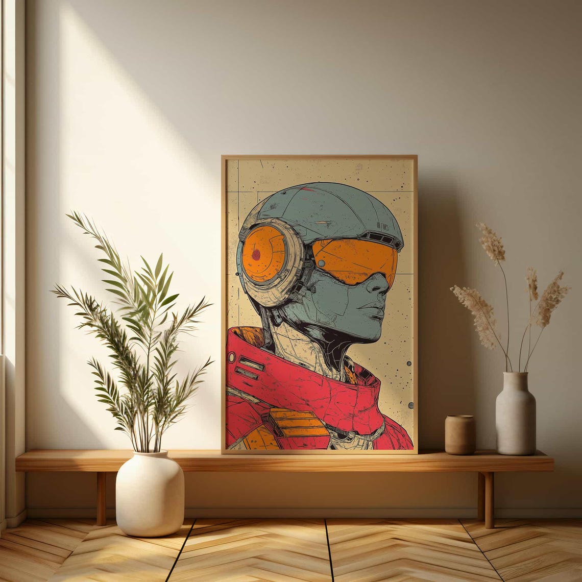 Retro Sci Fi Astronaut Portrait With Orange Visor Comic Art Poster - Image 3