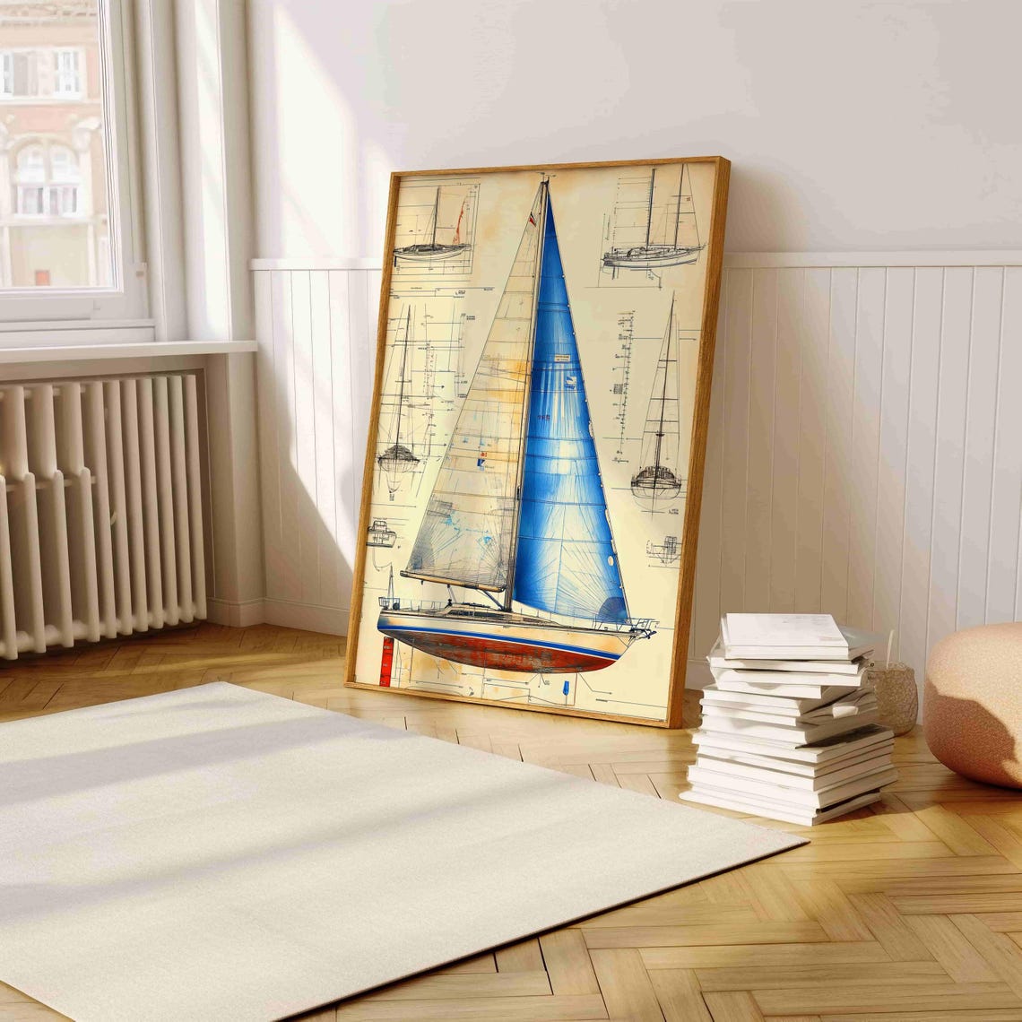 Vintage Sailboat Diagram Poster Nautical Blueprint Art For Home Decor - Image 5