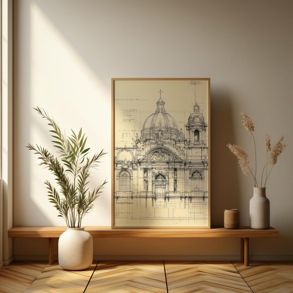 Baroque Church Facade Architectural Elevation Drawing Wall Art - Image 3