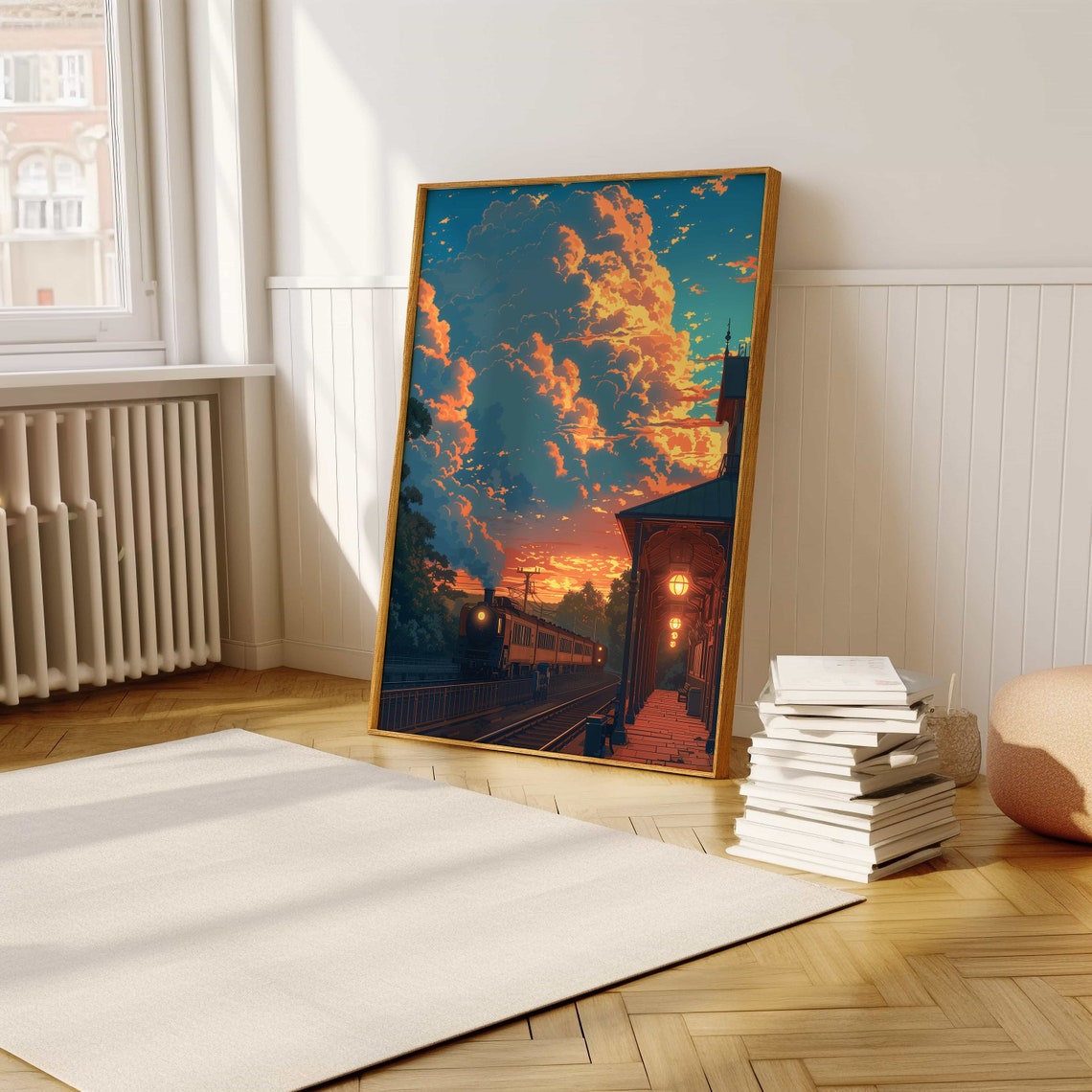 Retro Train At Sunset Poster Beautiful Illustrated Art For Home Decor - Image 5