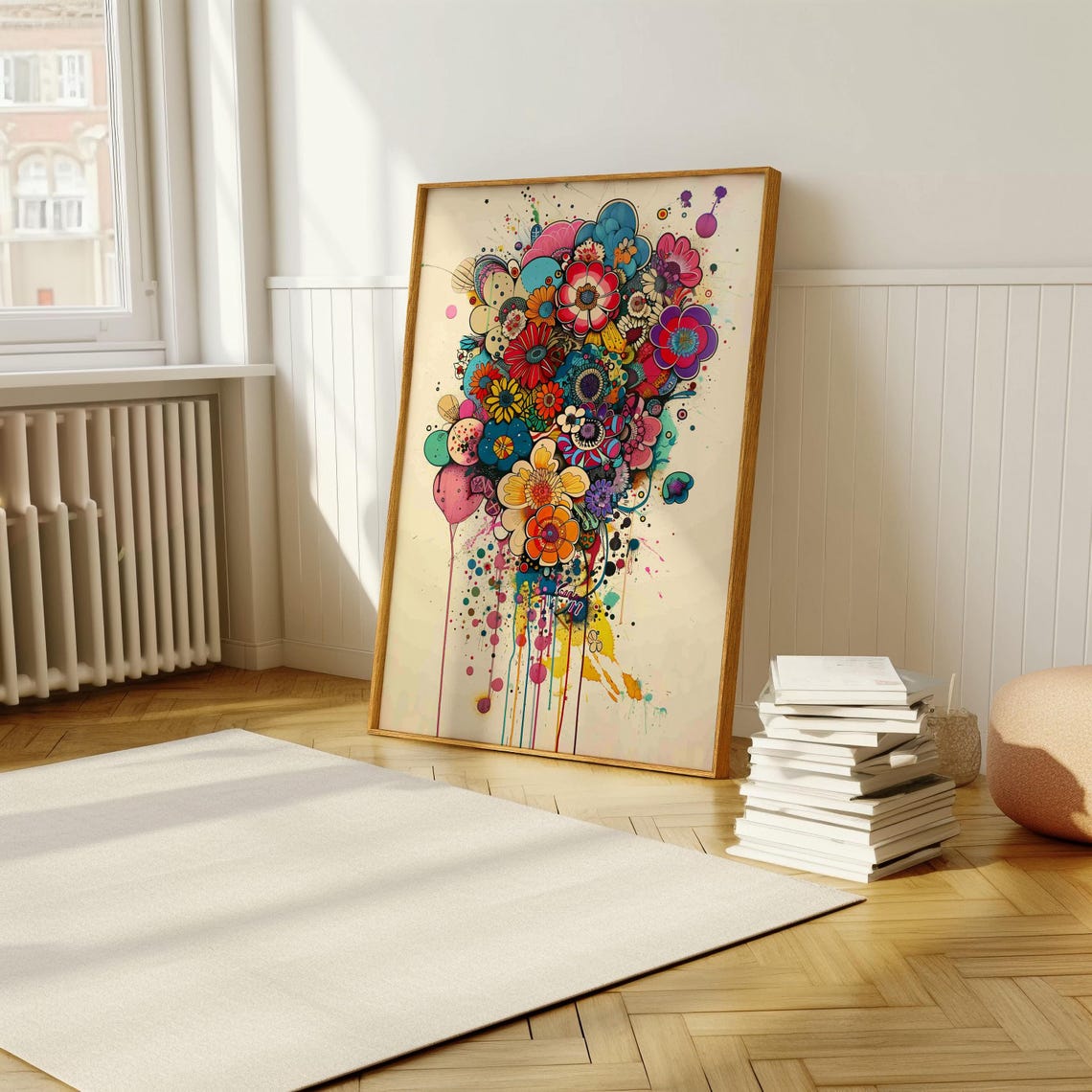 Colorful Doodle Flower Bunch Graffiti Drip Paint Playful Art Print - Image 5