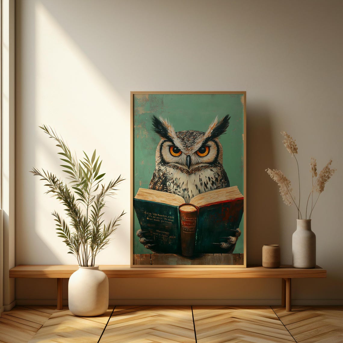 Wise Owl Reading An Open Book Quirky Forest Animal Portrait Poster - Image 3