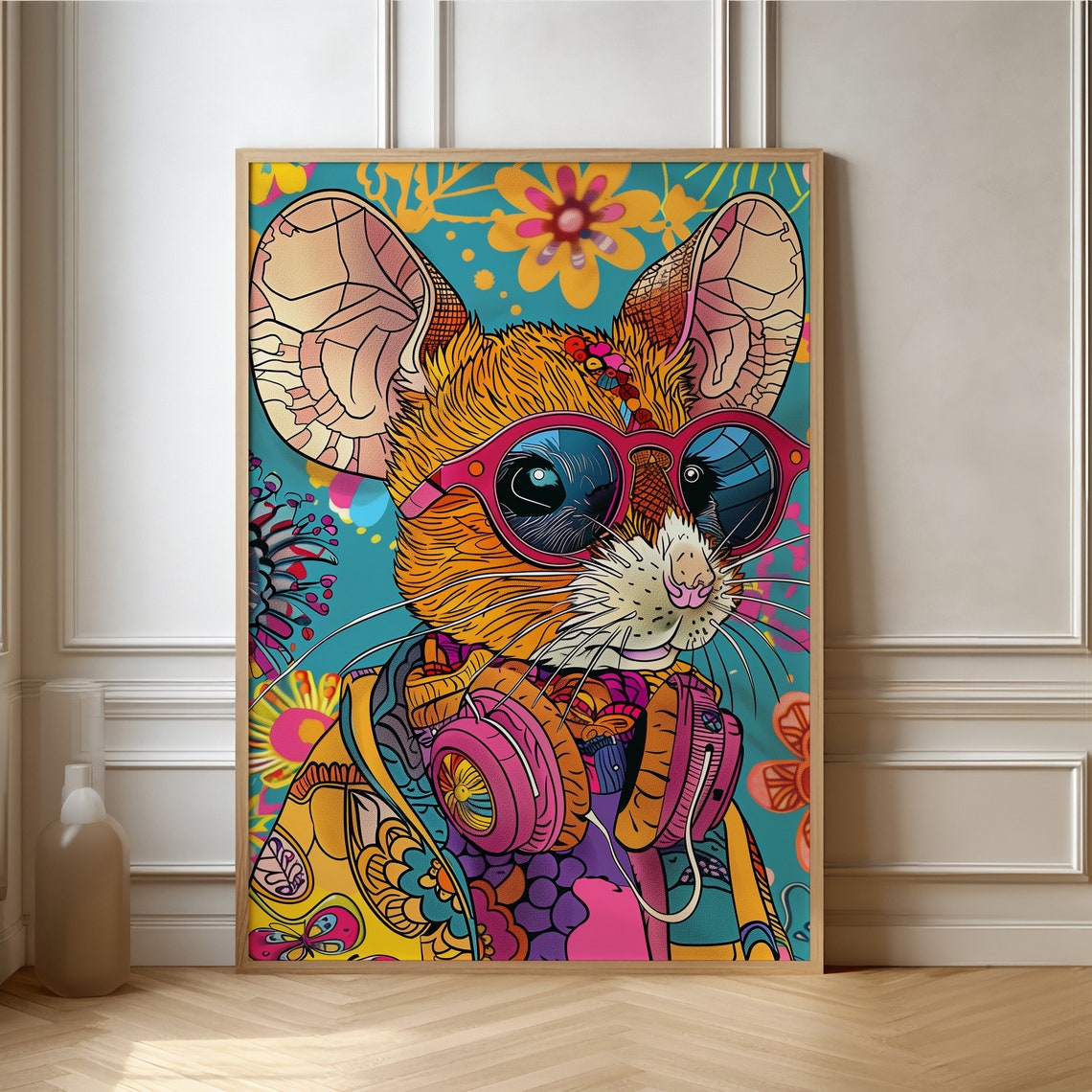 Bohemian Mouse With Pink Sunglasses and Headphones Pop Art Poster