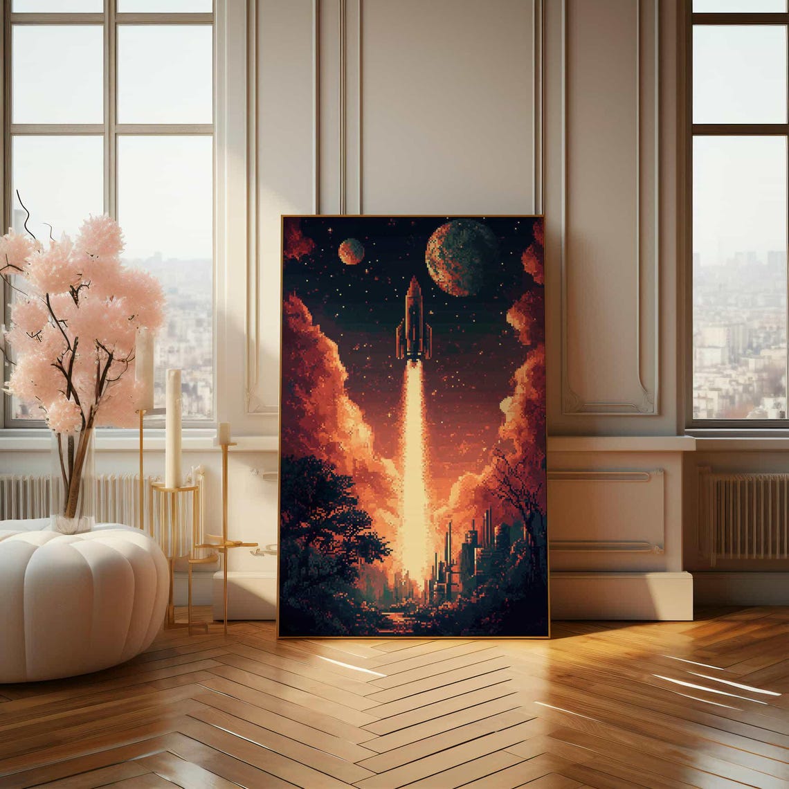 Pixel Art Rocket Launch into Space Retro Gaming Adventure Poster - Image 4