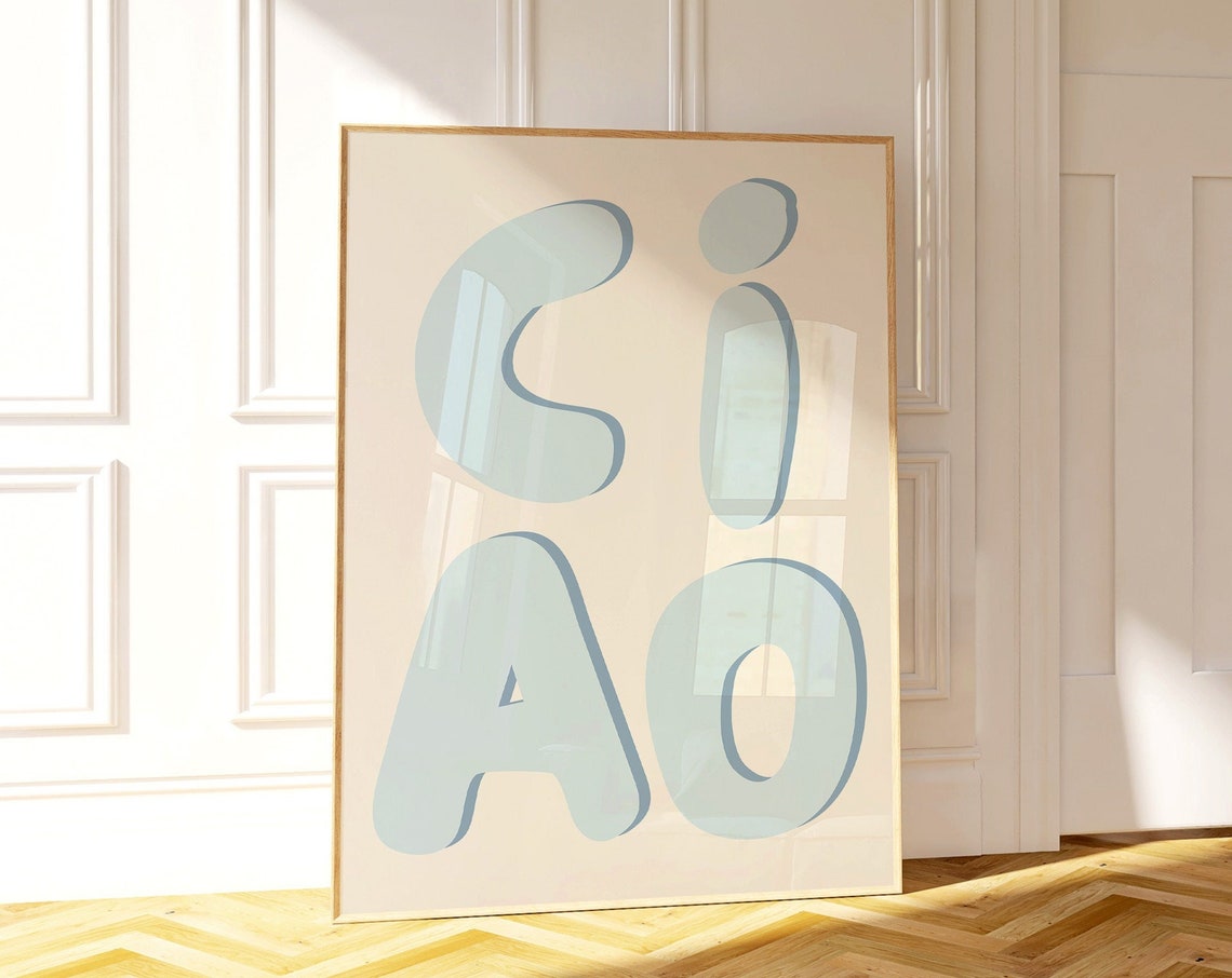 CIAO Light Blue Bubble Letter Italian Typographic Wall Poster - Image 3
