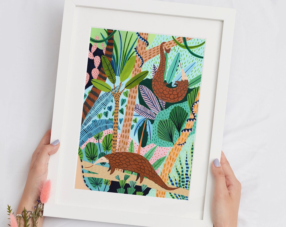 Pangolin Jungle Illustration Botanical Art Print - Image 3