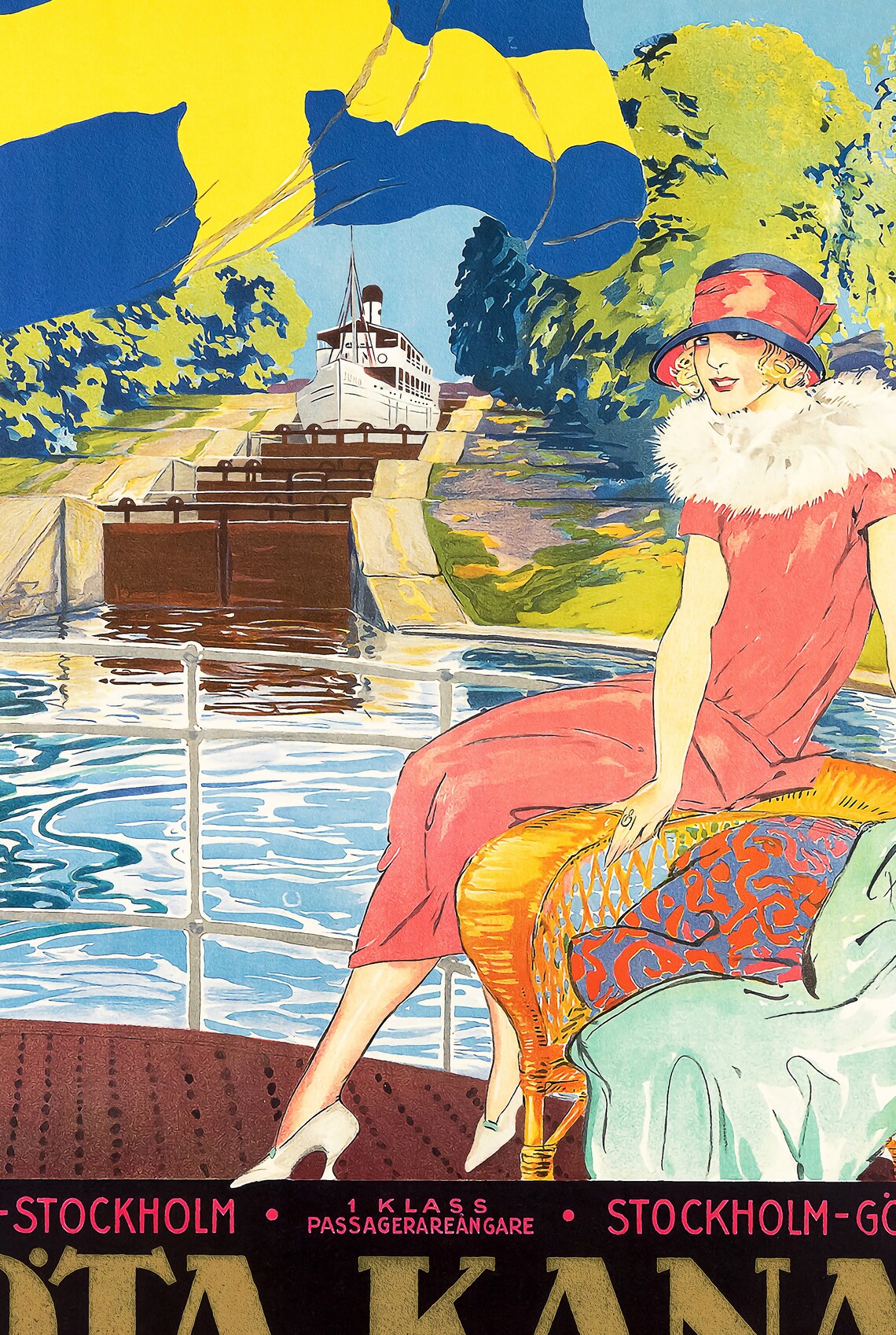 Gota Kanal Sweden Stockholm Vintage Canal Cruise 1920s Travel Poster