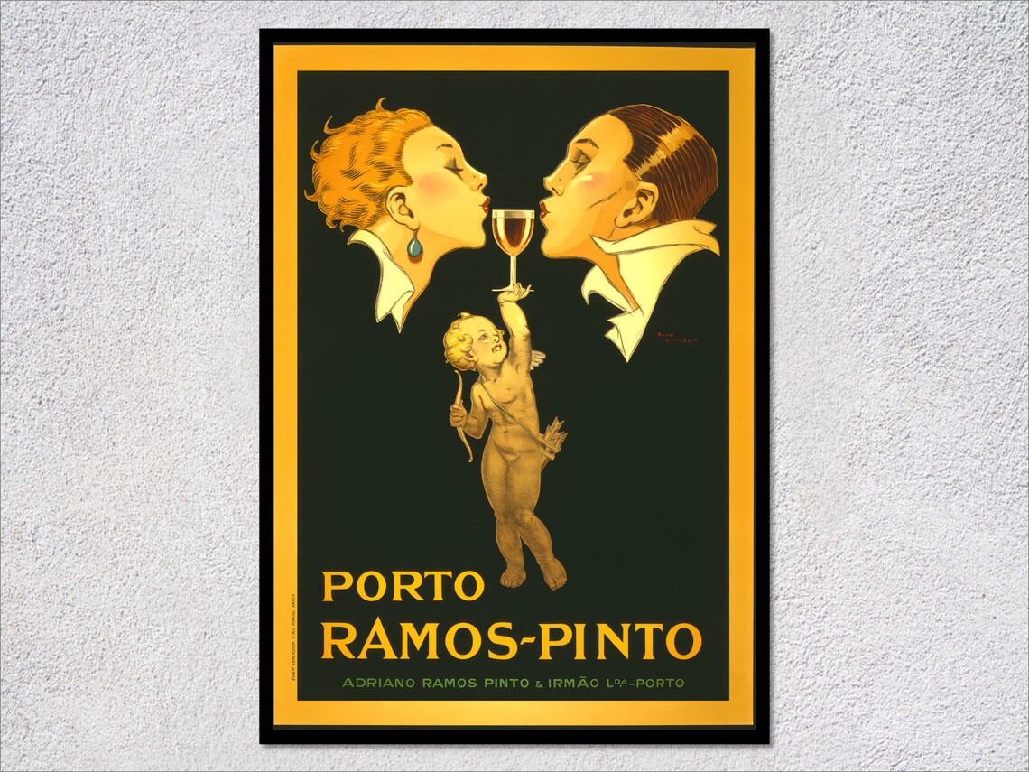 Porto Ramos-Pinto Vintage Wine Ad Poster Classic Portuguese Port Retro Bar Art