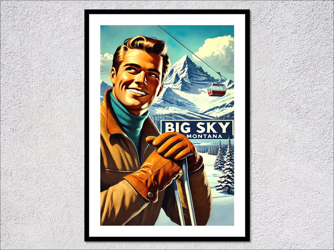 Big Sky Ski Adventure Print Skiing Wall Decor Mountain Ski Resort Art Winter Sports Gift Slope Enthusiast Decor