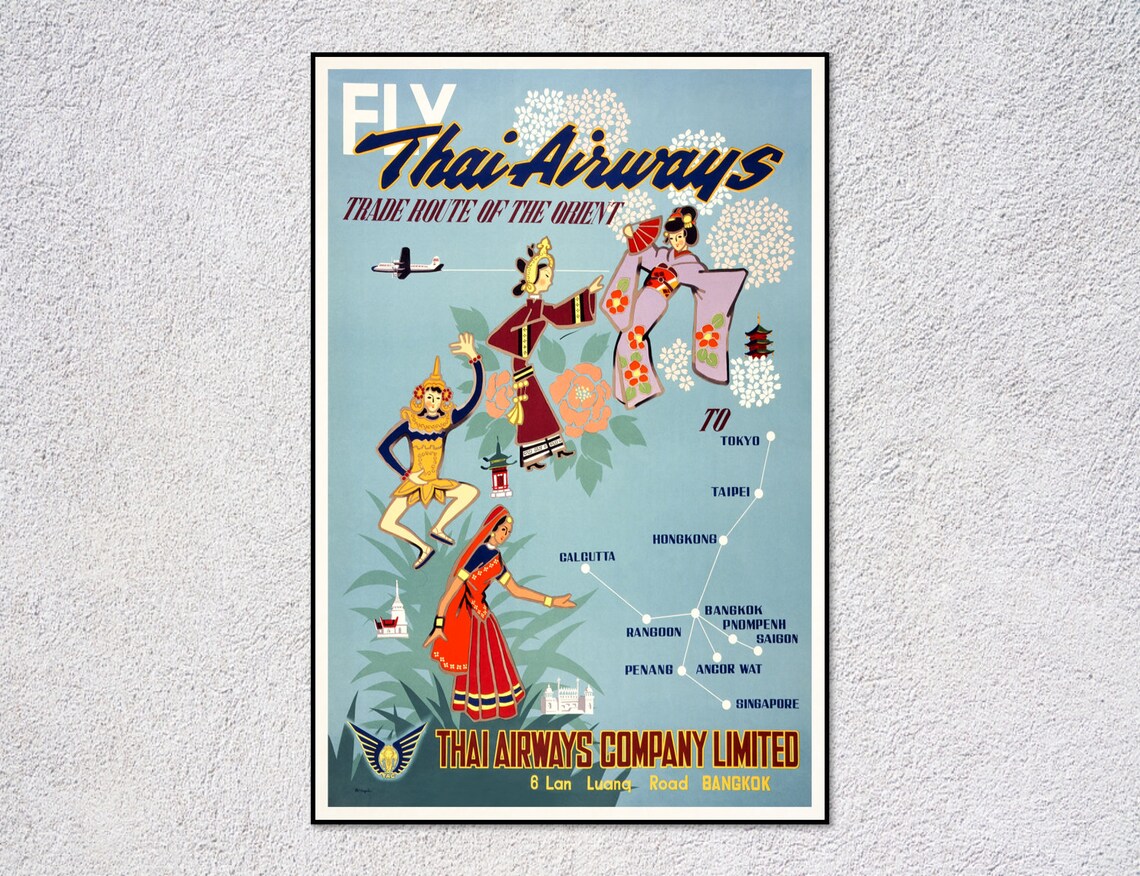 Vintage Thailand Travel Poster, Southeast Asia