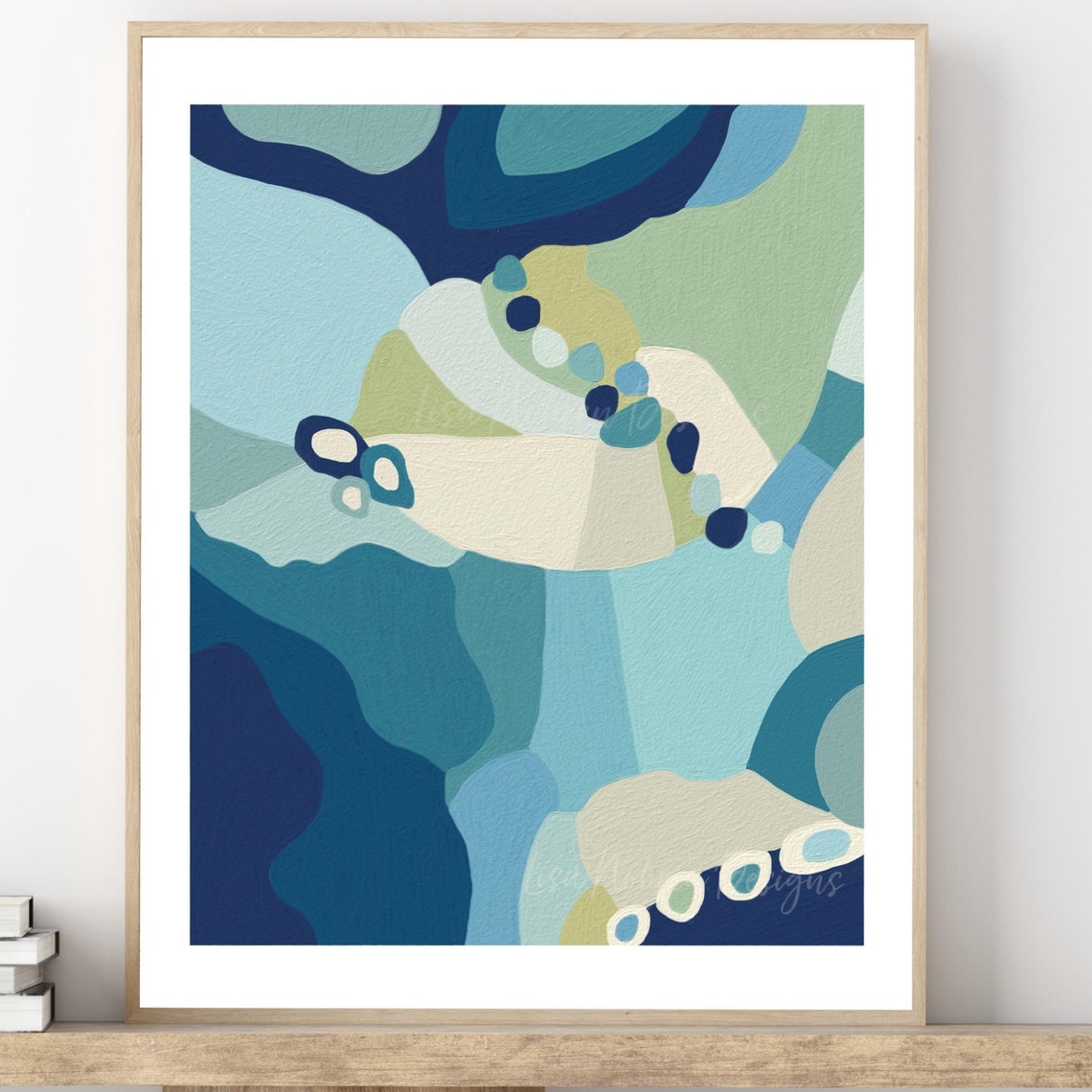 Blue Turquoise Organic Shapes Abstract Coastal Modern Art Print