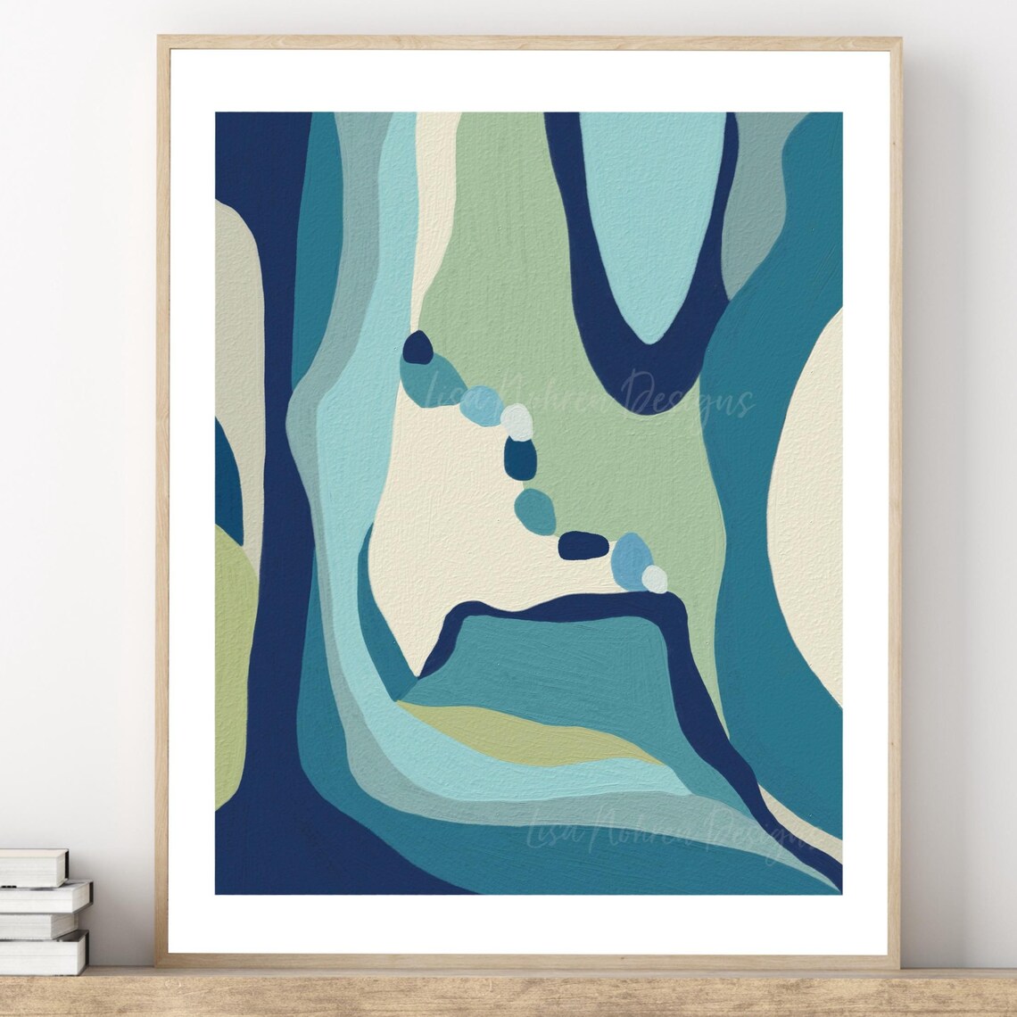 Modern Abstract Blue Green Color Block Flowing Waves Art Print