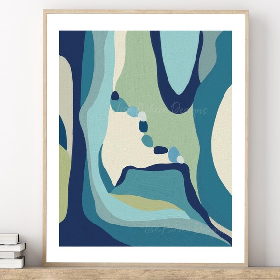Modern Abstract Blue Green Color Block Flowing Waves Art Print