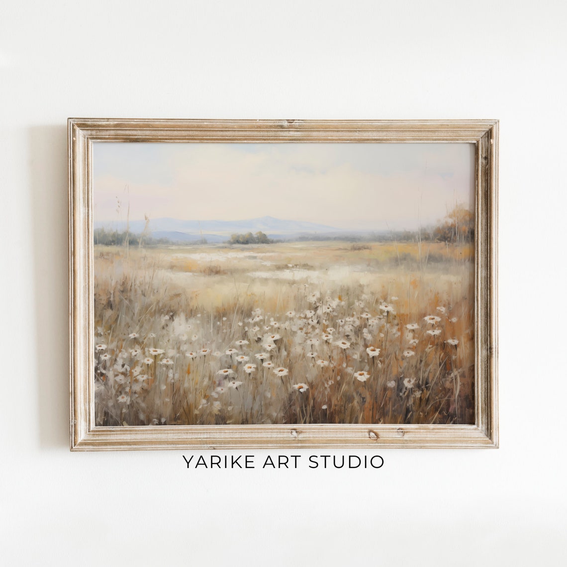 Wildflower Field White Daisies Golden Grass Mountain View Poster