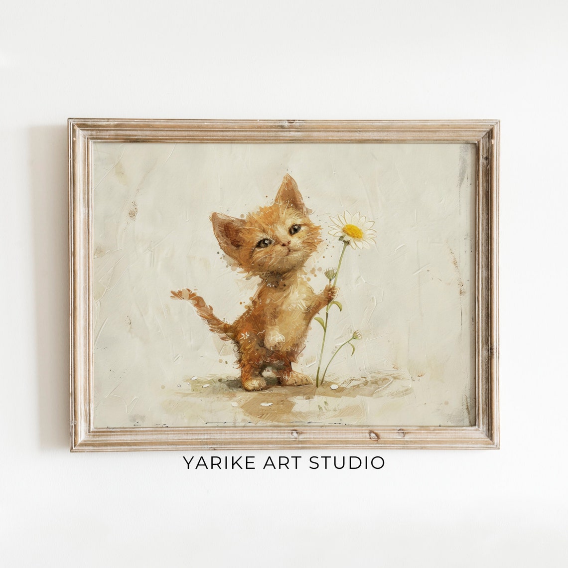 Cute Ginger Kitten Watercolor Daisy Flower Kitten Painting Poster