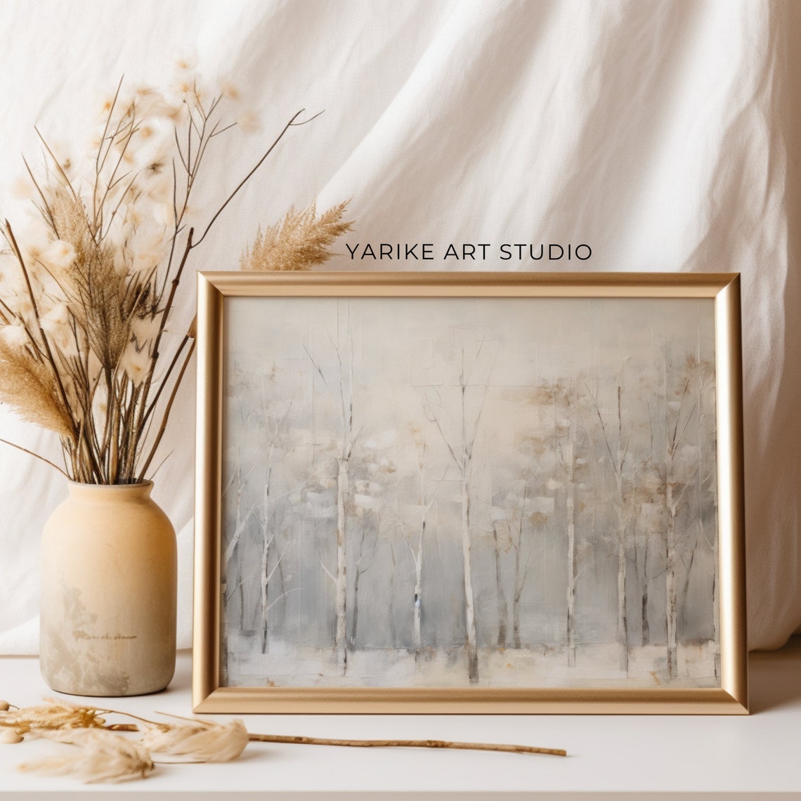 Misty Birch Forest White Gray Minimalist Winter Trees Poster - Image 4