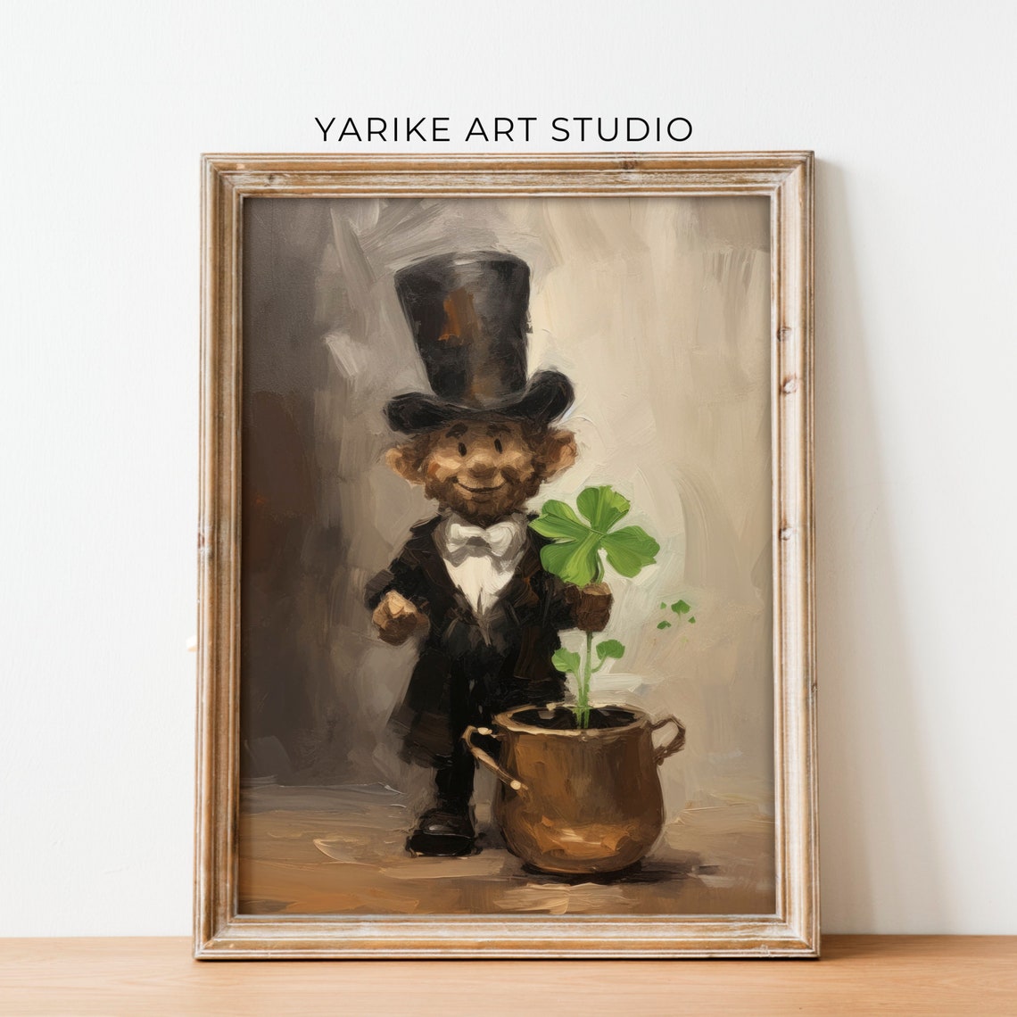 Vintage Leprechaun with Shamrock and Pot of Gold Painting Poster - Image 6