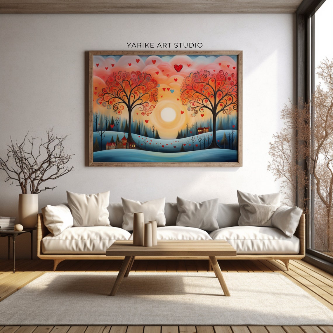 Whimsical Love Trees With Hearts Snowy Folk Valentine Poster - Image 2