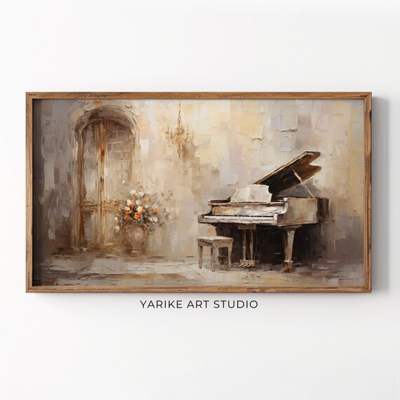 White Grand Piano In Elegant Room With Arched Doors Music Poster