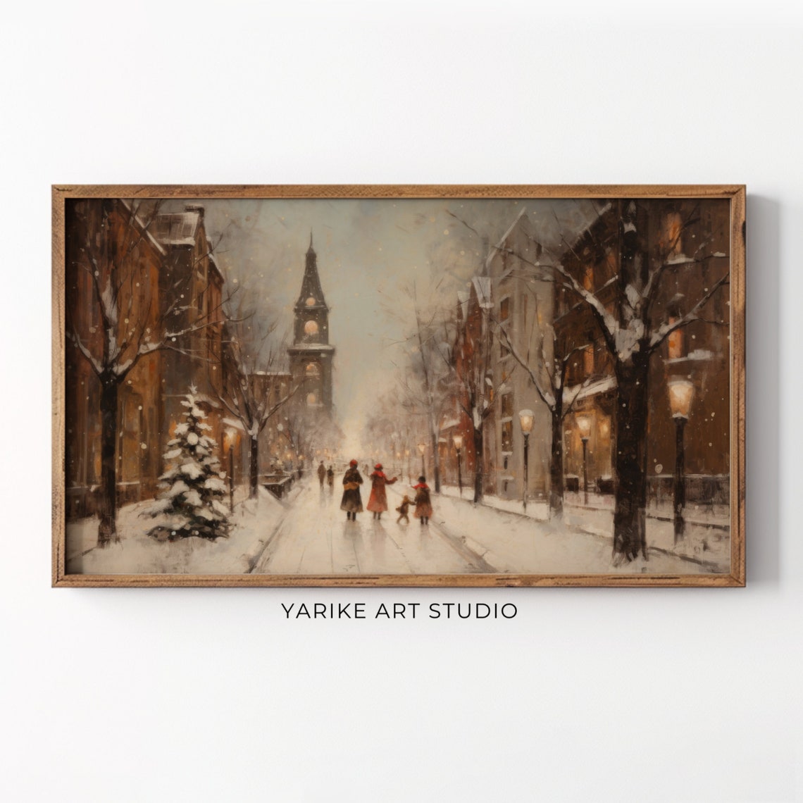 Vintage Winter Town Night Frame Tv Art Christmas Frame Tv Screensaver Neutral Holiday Winter Village Landscape Painting 80 Tv